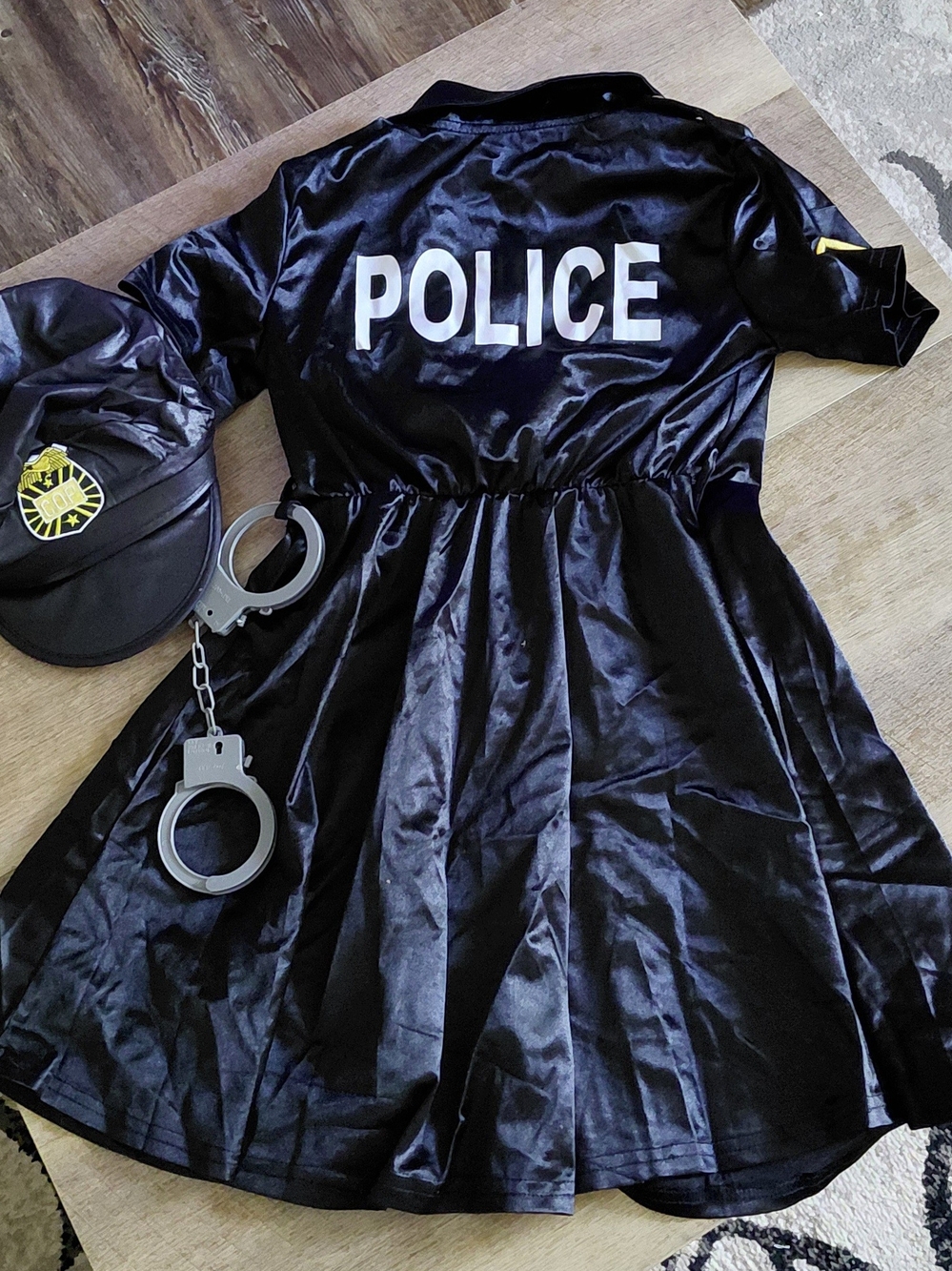 Kids Black Police Costume Dress with Hat and Handcuffs